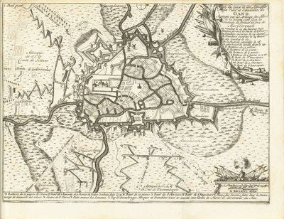 Beleg van Gent, 1708 Mapa obležení a útoků na město a citadelu v Gentu obležené armádami spojenců dne 22. prosince 1708 pod vedením prince a vévody z Marlborough (název na předmětu) od Matthijs Pool (possibly)