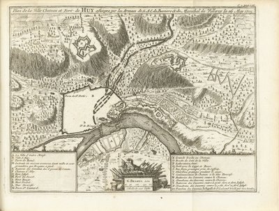 Beleg van Huy, 1705 Plán městského zámku a pevnosti Huy obležené armádami S.A.E. de Baviere & du Marechal de Villeroy le 26. května 1705 (název na objektu) od Matthijs Pool (possibly)