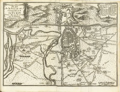 Beleg van Turijn, 1706 Plán města a citadely v Turíně, jak byly obleženy Francouzi (název na objektu) od Matthijs Pool (possibly)