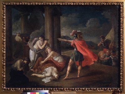 Smrt Camille, Horaceovy sestry. Obraz Matveje Ivanoviče Pučinova (1716-1797), olej na plátně od Matvei Ivanovich Puchinov