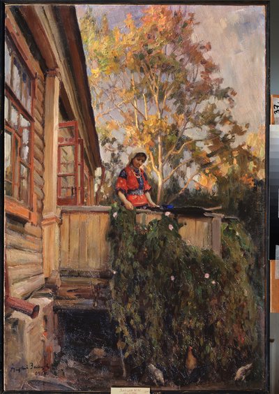 Na balkóně - obraz Matveje Markoviče Zajceva (1880-1940), olej na plátně od Matvei Markovich Zaytsev