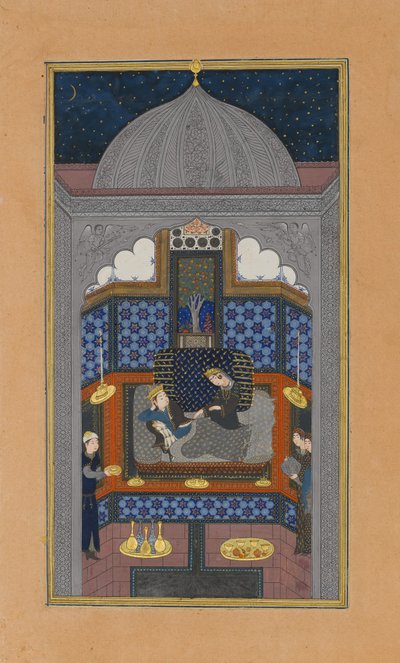 Bahram Gur a indická princezna v temném paláci v sobotu, Folio 23v..., ca. 1430. od Maulana Azhar