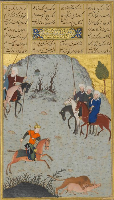 Bahram Gur on the Chase, Folio 10r z Haft Paikar Sedm portrétů..., z Nizami, ca. 1430. od Maulana Azhar