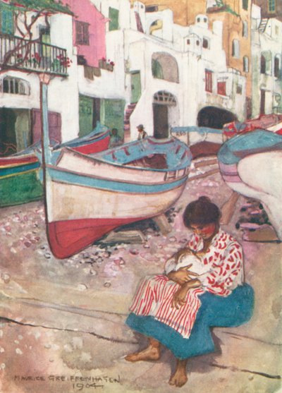 Žena rybáře z Capriote (barevná litografie) od Maurice (after) Greiffenhagen