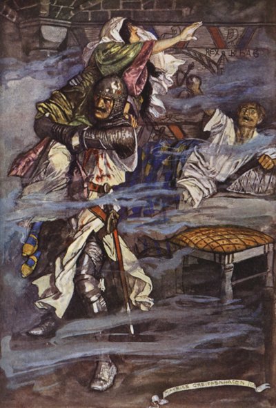 Ilustrace k Ivanhoe od Sira Waltera Scotta (barevná litografie) od Maurice (after) Greiffenhagen