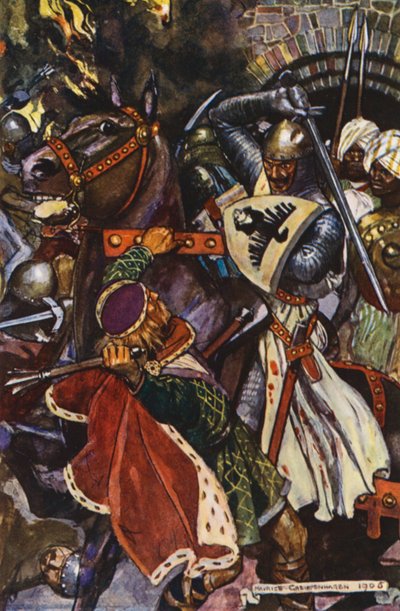 Ilustrace k Ivanhoe od Sira Waltera Scotta (barevná litografie) od Maurice (after) Greiffenhagen