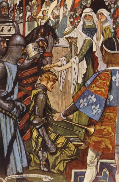 Ilustrace k Ivanhoe od Sira Waltera Scotta (barevná litografie) od Maurice (after) Greiffenhagen