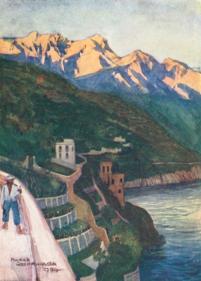 Minori při západu slunce (barevná litografie) od Maurice (after) Greiffenhagen