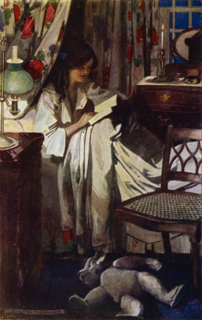 Návštěva Bagdádu: Dido zahalená v posteli (barevné lito) od Maurice (after) Greiffenhagen