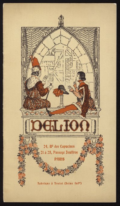 Titulní ilustrace pro katalog klobouků vydaný Delion, Paříž, v roce 1908 (litho) od Maurice Berty