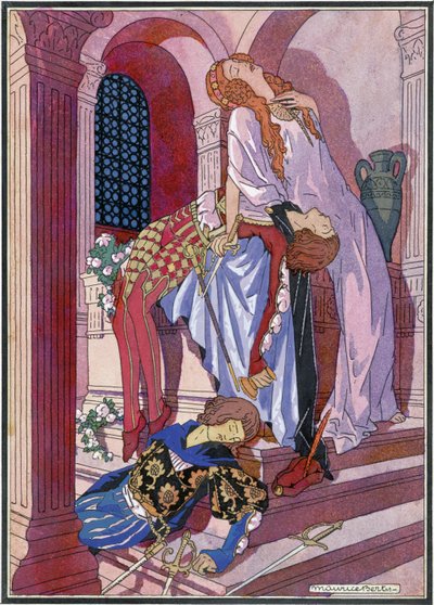 Smrt Romea a Julie, závěrečná scéna hry Williama Shakespeara (1564-1616) (litho) od Maurice Berty