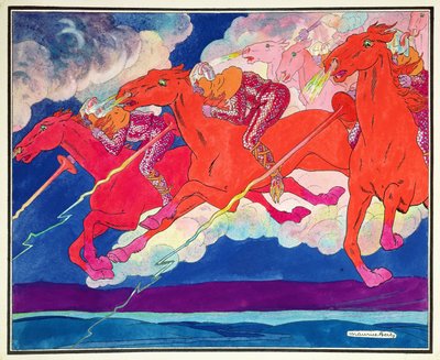 Legie Attily sestupující z nebe, kolem roku 1920 (akvarel na papíře) od Maurice Berty