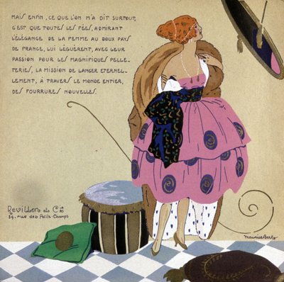 Nainen peilin edessä, mainos Revillon-turkista, n. 1920-1930 (kuva) od Maurice Berty