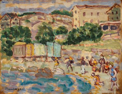 Pláž a vesnice od Maurice Brazil Prendergast