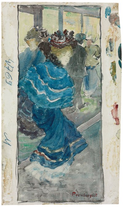 Elegantní žena v modrých šatech, cca 1893-94 od Maurice Brazil Prendergast