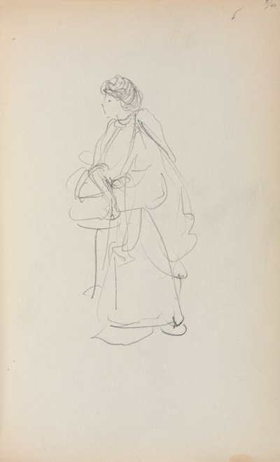 Italský náčrtník: Stojící žena držící brašnu strana 56, 1898-1899. od Maurice Brazil Prendergast