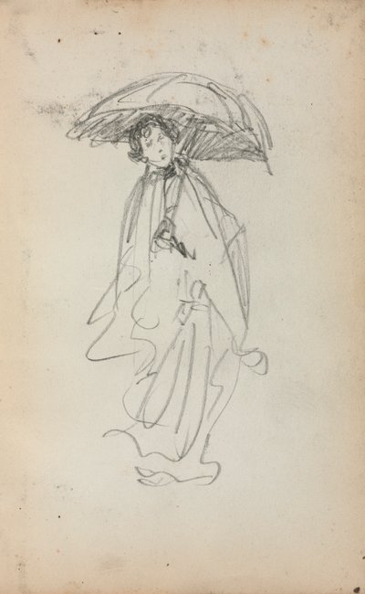 Italský náčrtník: Stojící žena se slunečníkem strana 259, 1898-1899. od Maurice Brazil Prendergast