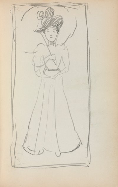 Italský náčrtník: Stojící žena se slunečníkem strana 233, 1898-1899. od Maurice Brazil Prendergast