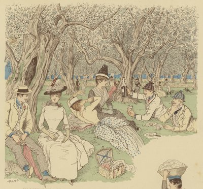 Piknik pod olivovníky v Beaulieu na jihu Francie (barva litho) od Maurice Charles Mathieu Bonvoisin