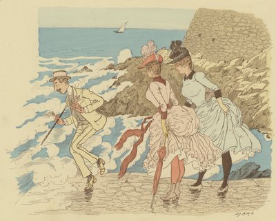 Stojící na molu v La Condamine v Monte Carlu; Monako. (barva lito) od Maurice Charles Mathieu Bonvoisin
