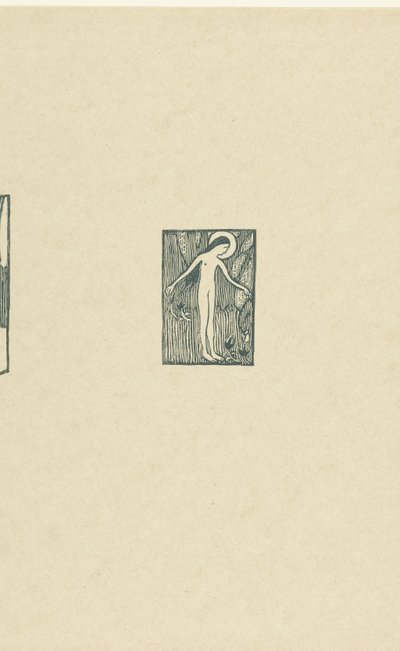 Ilustrace s nahou světicí stojící u stromu poblíž básně ve sbírce básní Paula Verlaina Petit bois pour Sagesse L