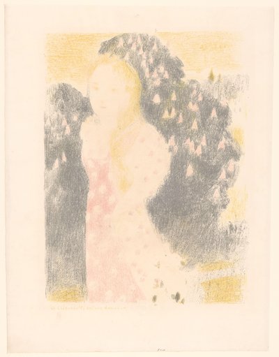 Dívka před kvetoucím keřem Les crépuscules ont une douceur (název na objektu) Reprezentace lásky (název seriálu) Amour (název série) od Maurice Denis