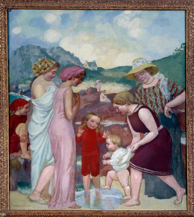 První kroky. Mladý chlapec dělá své první kroky před matkou a rodinou od Maurice Denis