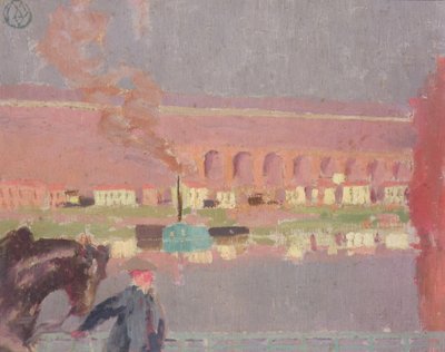 Viadukt Pecq, při pohledu ze starého mostu v Pecq, c.1898 (malba) od Maurice Denis