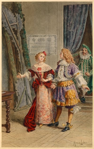 Zákulisí Scapin, Armande, Baron a Moliere (ilustrace) od Maurice Leloir