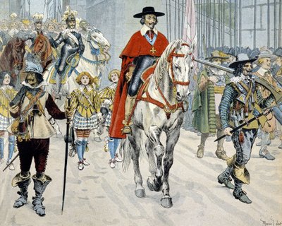 Kardinál Richelieu na koni v ulicích Paříže od Maurice Leloir