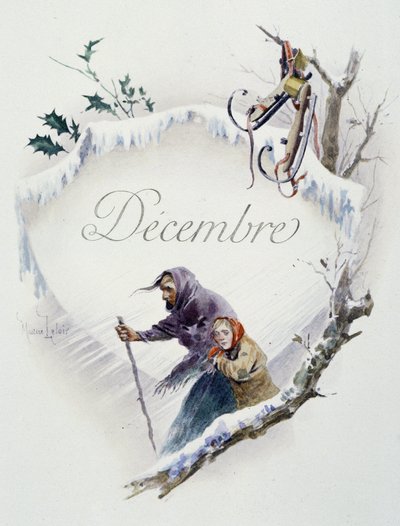 Prosinec “”Song of the month”” od Jérôme Doucet, ilustrace - Maurice Leloir, ed. Remeš 1904. L. Michaud od Maurice Leloir