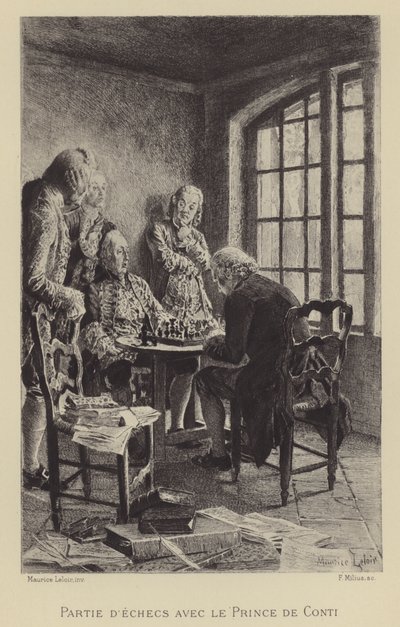 Šachová hra s princem z Conti (hlubotisk) od Maurice Leloir