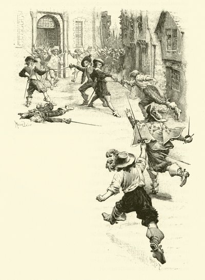 Ilustrace pro Tři mušketýry (rytina) od Maurice Leloir