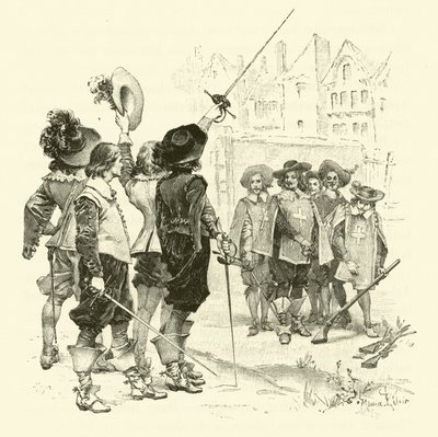 Ilustrace pro Tři mušketýry (rytina) od Maurice Leloir