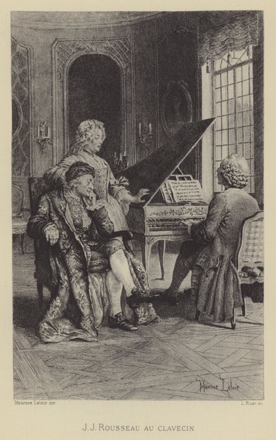 Jean-Jacques Rousseau u cembala (hlubotisk) od Maurice Leloir