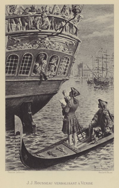 Jean-Jacques Rousseau v Benátkách (hlubotisk) od Maurice Leloir