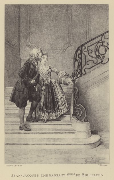 Jean-Jacques Rousseau líbající madame de Boufflers (rytina) od Maurice Leloir