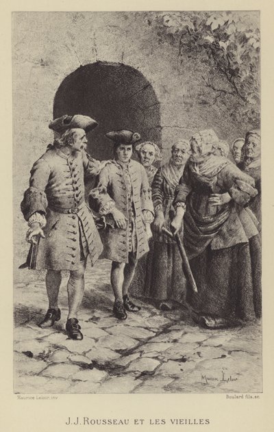 Jean-Jacques Rousseau se starými ženami (hlubotisk) od Maurice Leloir
