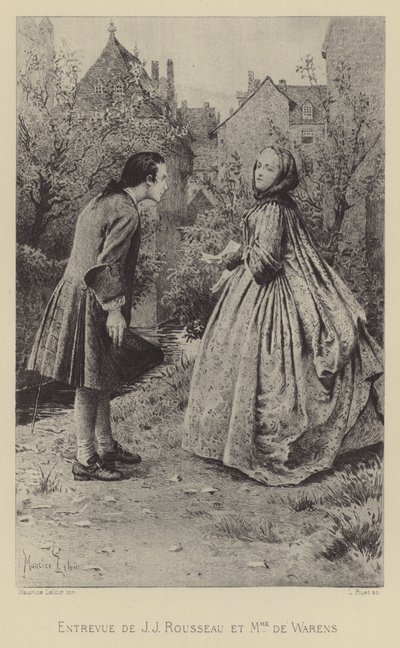 Setkání Jean-Jacquese Rousseaua a Madame de Warens (rytina) od Maurice Leloir
