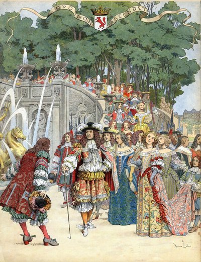Nicolas Fouquet přijímá anglického krále Ludvíka XIV. na svém zámku Vaux Le Vicomte, Francie, 17. srpna od Maurice Leloir