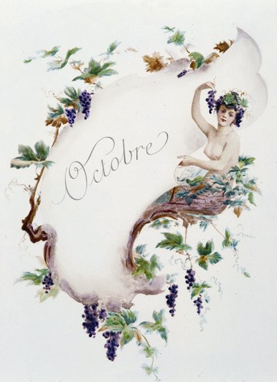 Říjen „Píseň měsíce“ od Jérôma Douceta, ilustrace - Maurice Leloir, ed. Remeš 1904. L. Michaud od Maurice Leloir