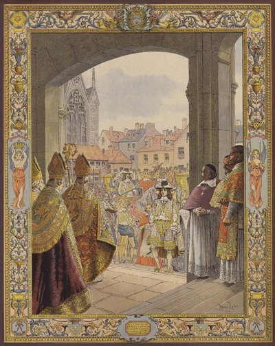 Vyhlášení většiny krále Ludvíka XIV., příjezd do Sainte-Chapelle od Maurice Leloir