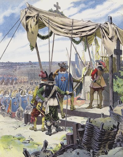 Richelieu celebruje mši v táboře La Rochelle od Maurice Leloir
