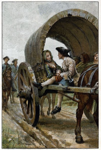 Na cestě do Le Havre - v „Dějinách Manon Lescaut a rytíře Des Grieux“ od abbého Prevosta (1697-1763), francouzského spisovatele. Rytina podle kreseb Maurice Leloira (1885). od Maurice Leloir