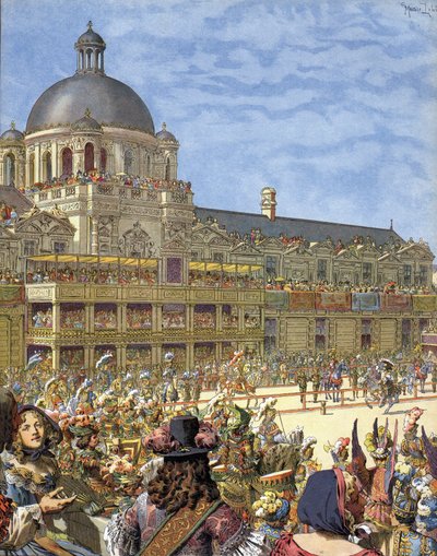 Královský kolotoč (rytířský turnaj), který se konal v roce 1662 před Palais des Tuileries v Paříži za Ludvíka XIV. známý jako Le Roi-Soleil (král Soleil nebo Ludvík Veliký od Maurice Leloir