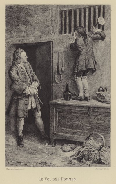 Krádež jablek (hlubotisk) od Maurice Leloir