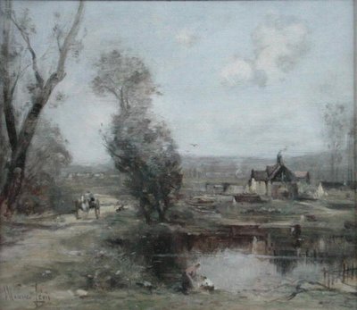 A Track by a River v severní Francii (olej na panelu) od Maurice Levis