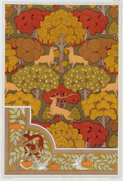 Návrhy na tapety a tapetové bordury Deer in the Trees, hospoda. 1897. od Maurice Pillard Verneuil