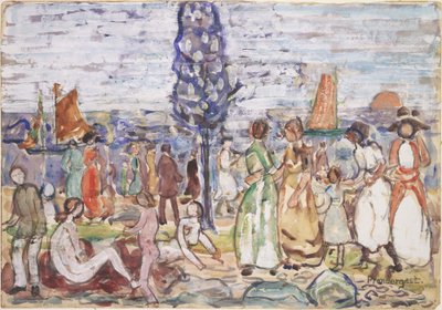 Pláž s modrým stromem od Maurice Prendergast