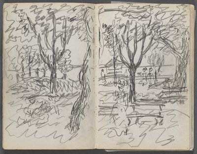 Skicář, The Dells, č. 127, strana 008 a 9: Krajina od Maurice Prendergast